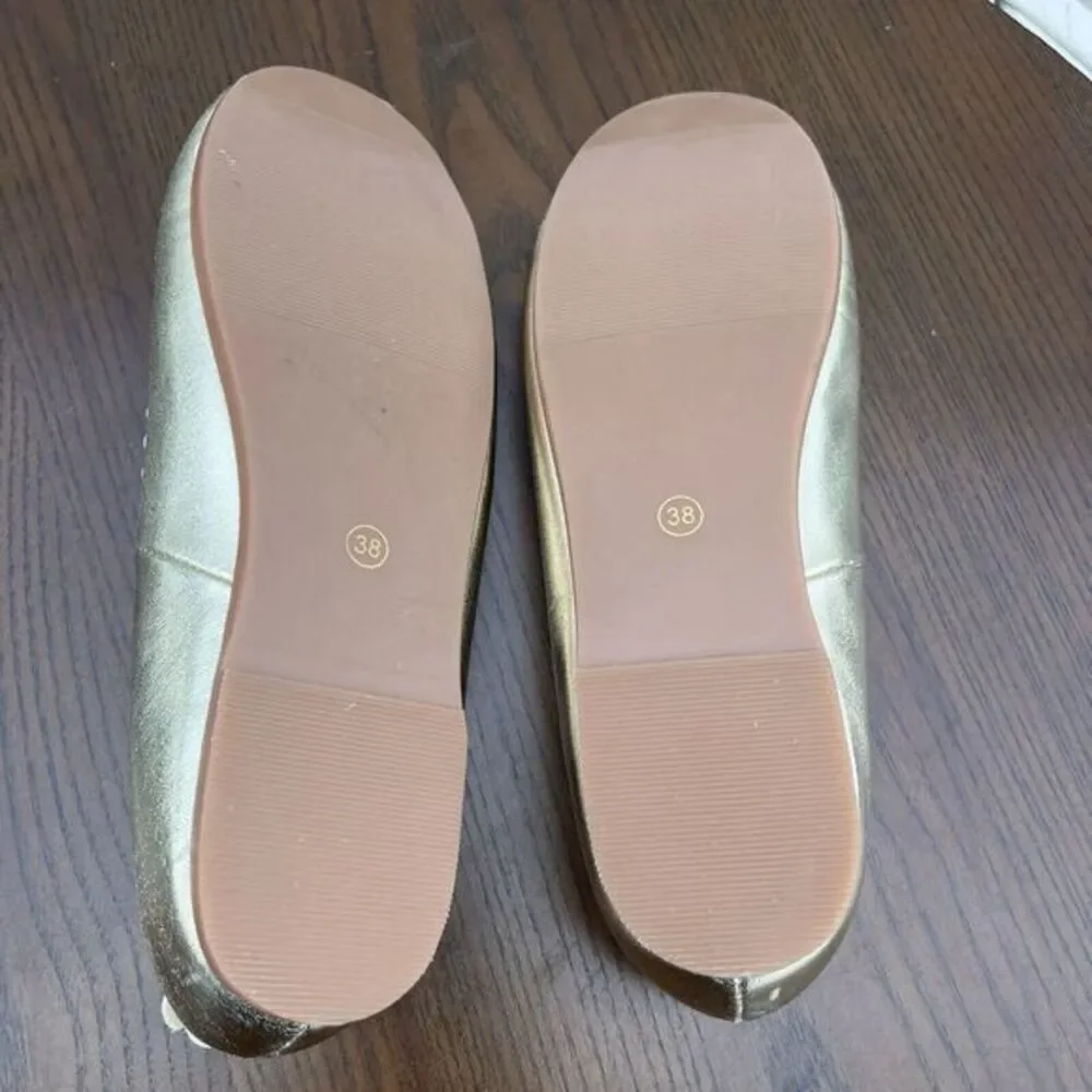 MiniBoden Ballet Flat Shoes Girls 5.5 / 38 Gold Leather Comfort Slip‎ On C1490